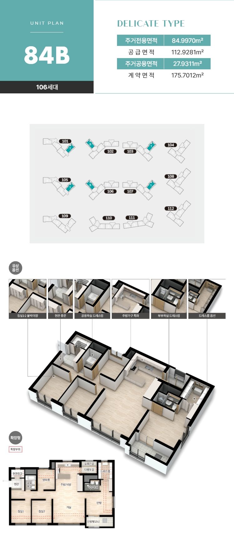 84B 타입 평면도와 면적표